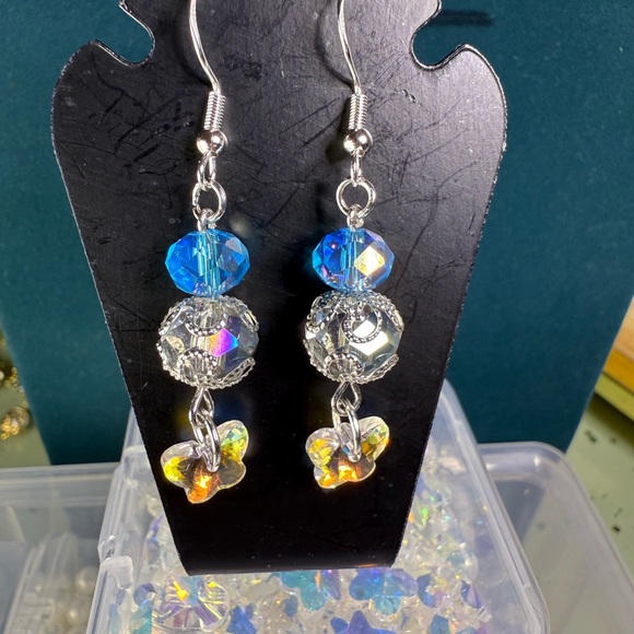Artisan Jewelry - Artisan Elegant 925 Silver plated and crystal Blue Dangle Earrings #2